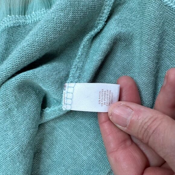 LC Lauren Conrad Small Teal Knit Top Ruffle Chiffon Hem Long Sleeve - Picture 5 of 5